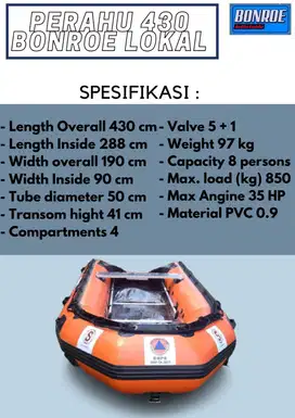 Perahu Karet Bonroe 425 Kapasitas 8 orang