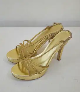 (NHA-2402) NINE WEST Strap Heels - Gold + Mata2 ~ ORI