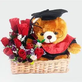 Bunga Keranjang Artificial dengan boneka