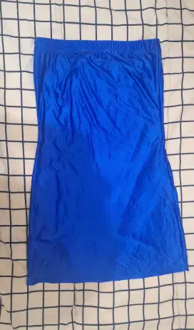 Baju Lingerie Silky Satin Tube Top Mini Dress Blue Biru