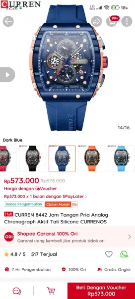 Jual jam tangan Current 8442 dark blue