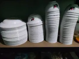 Di jual 4 lusin piring dan mangkok plastik cap ayam
