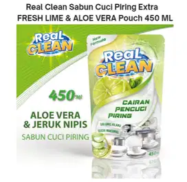 Real Clean Sabun Cuci Piring Extra FRESH LIME & ALOE VERA Pouch 450 ML