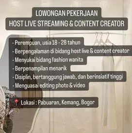 (DIBUTUHKAN SEGERA) HOST LIVE STREAMING DAN CONTENT CREATOR