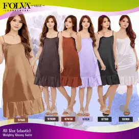 FOLVA Baju Tidur Tanktop Wanita Daster satin lipit selutut all size