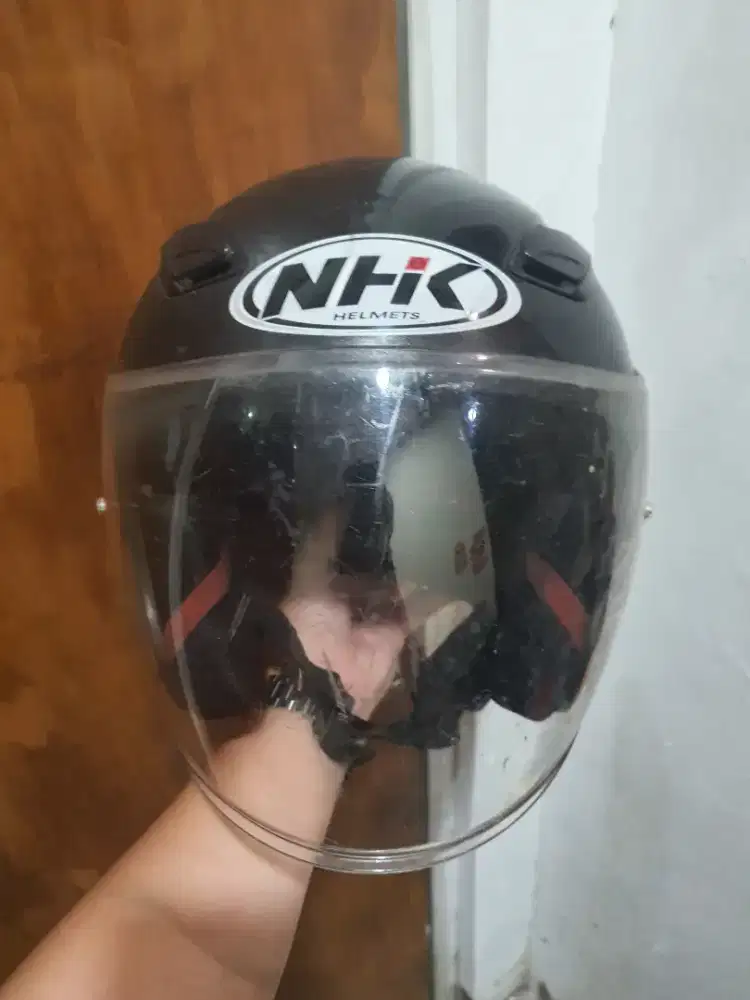 Helm NHK half face R1 Solid Black size L double visor