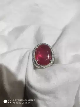 Cincin batu ruby kristal perak