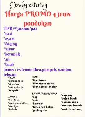 Katering prasmanan promo bonus 3 pondokan