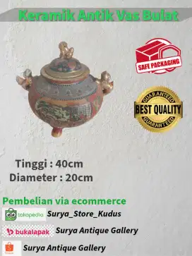 Keramik Antik Vas Bulat Motif Emas