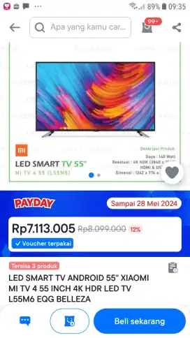 ANDROID SMART TV XIAOMI 55INCH(L55M6-EQG)-QLED-YOUTUBE-NETFLIX-WIFI-4K