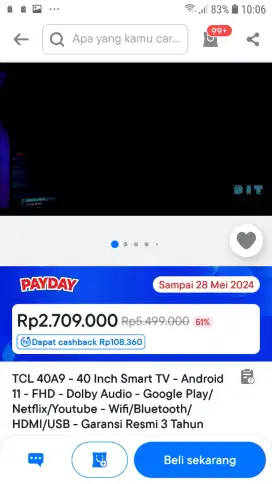 TCL 40A9-40 INCH SMART TB-ANDROID 11-FHD-YOUTUBE-NETFLIX-WIFI-DVTB