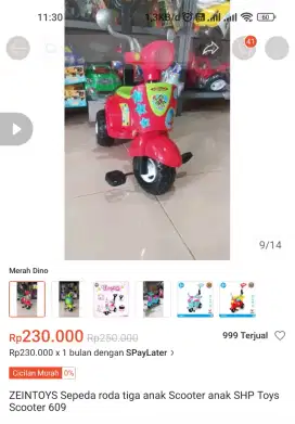 Jual sepeda anak balita roda 3 scooter/skuter