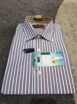 Brand New Kemeja Lengan Panjang Peter England Navy Purple White Stripe