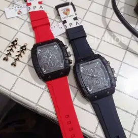 Jam tangan analog simpel keren le1 persegi tali silicon lembut terasa