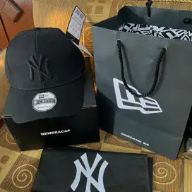 Topi Baseball MLB Caps New Era Hat Logo NY Bordir Hitam Fullblackk