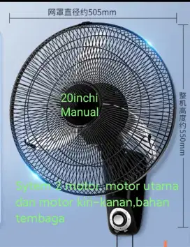 Diamond Wall Fan 20inchi 2 motor(motor utama&motor pemutar kiri kanan)