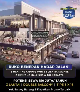 Ruko Carson summarecon hadap jalan potensi sewa 150jt/th 4m LIMITED