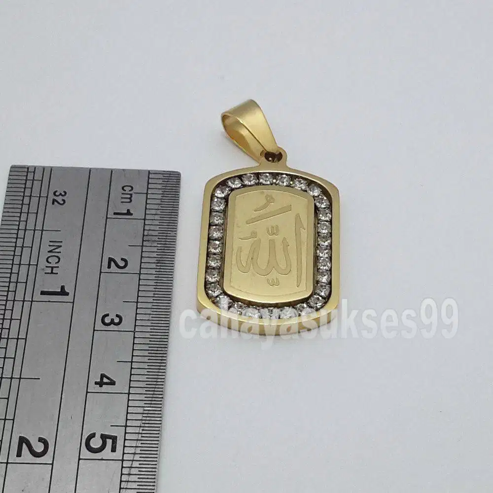 Liontin Titanium Stainless Gold Diamond Allah Kaligrafi 3cm LAGD04