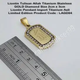 Liontin Titanium Stainless Gold Diamond Allah Kaligrafi 3cm LAGD04