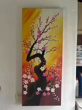 Lukisan Kanvas Bunga Sakura (100 cm x 43 cm)