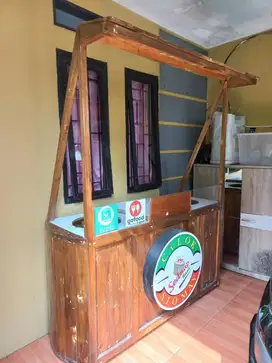 Dijual Gerobak Kayu Jati Belanda Bonus 2 Kompor dan Neon Box