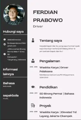 Info lowongan pekerjaan driver dong bapak dan ibu