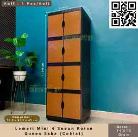 Lemari Mini 4 Susun Rotan Queen Esha (Coklat)(Ready)