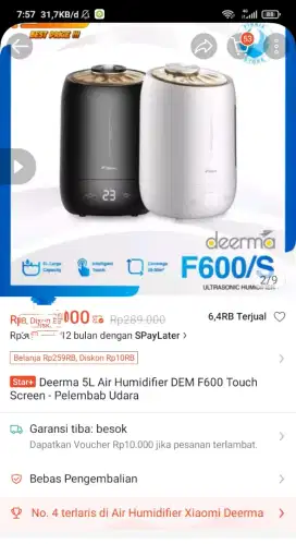Pelembab Udara (Air Humidifier) - Deerma 5L Touch Screen