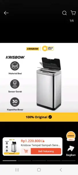 Tempat sampah Krisbow sensor bin 30L