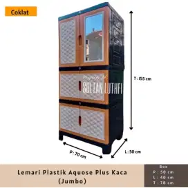 Lemari Plastik Aquose Plus Kaca Jumbo (Coklat)(Ready)