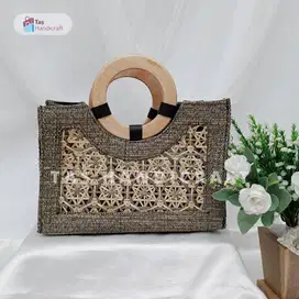 Tas Hampers Parcel Anyaman Handle Kayu | Tas Anyaman Mendong Bambu