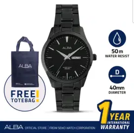 Jam Tangan Alba Quartz Stainless Steels Black AJ6147 Original