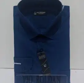 Kemeja Pria Polos Lengan Panjang Jumbo Navy dan Coklat Tua Vio Roldan