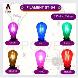 Lampu LED Filament E27 Edison ST64 4W (WW, Biru, Merah, Hijau, Pink, U