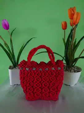 Tas motif material dr tali kur warna merah