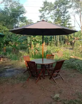 Meja Taman Kayu Jati, meja cafe, meja payung