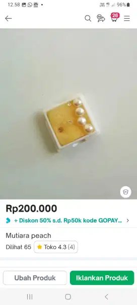 Mutiara asli kecil 4 bijih peach