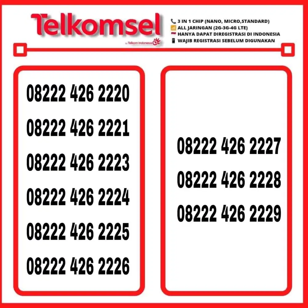 Nomor cantik kartu perdana simpati as loop telkomsel 4g (350rb-500rb)