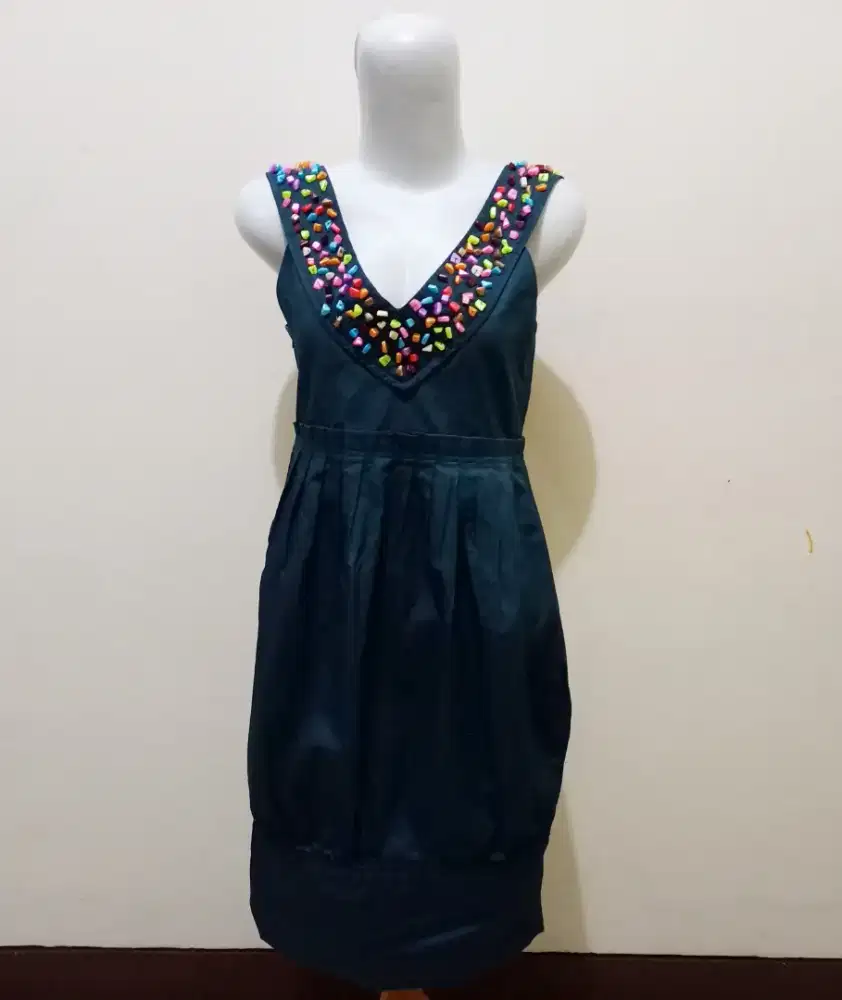 DRESS HITAM DRESS LEHER V neck dress tosca wanita