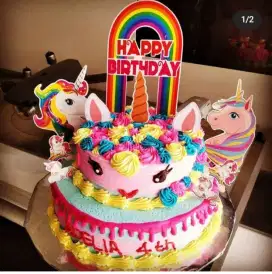 Kue ultah / ulang tahun unicorn 2 tingkat