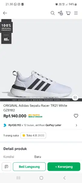 Sepatu running adidas recer tr21 original