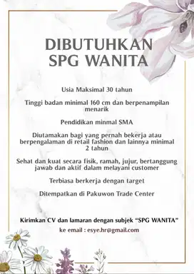 Dibutuhkan SPG Wanita