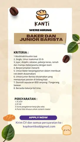 Lowongan baker dan junior barista