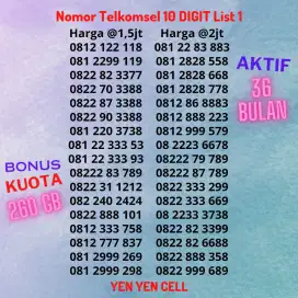 Nomor Cantik Kartu Perdana Telkomsel Simpati 10 Digit 10 Angka List 1