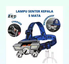 L-T21 senter kepala mini 5 led 50w / headlamp usb chargerable 3 mode