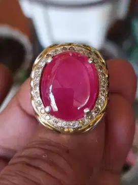 Merah Ruby kristal Ring perak tebal