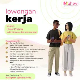 Helper Produksi Kulit Dimsum|Lok: Lengkong Bandung Kota | 50.000/day