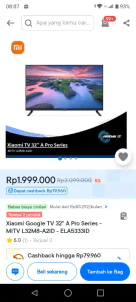 XIAOMI L32M8-P2ID ANDROID SMART TV XIAOMI 32 INCH-GOOGLE TV-GARANSI