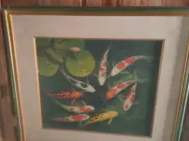 Dijual2 Buah  Lukisan ikan Koi yg bikin Hoki,Oil On CAnvas  istimewa