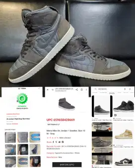 Sepatu Second AJ1/Air Jordan 1 High Strap Dark Grey Size 47,5
Authen